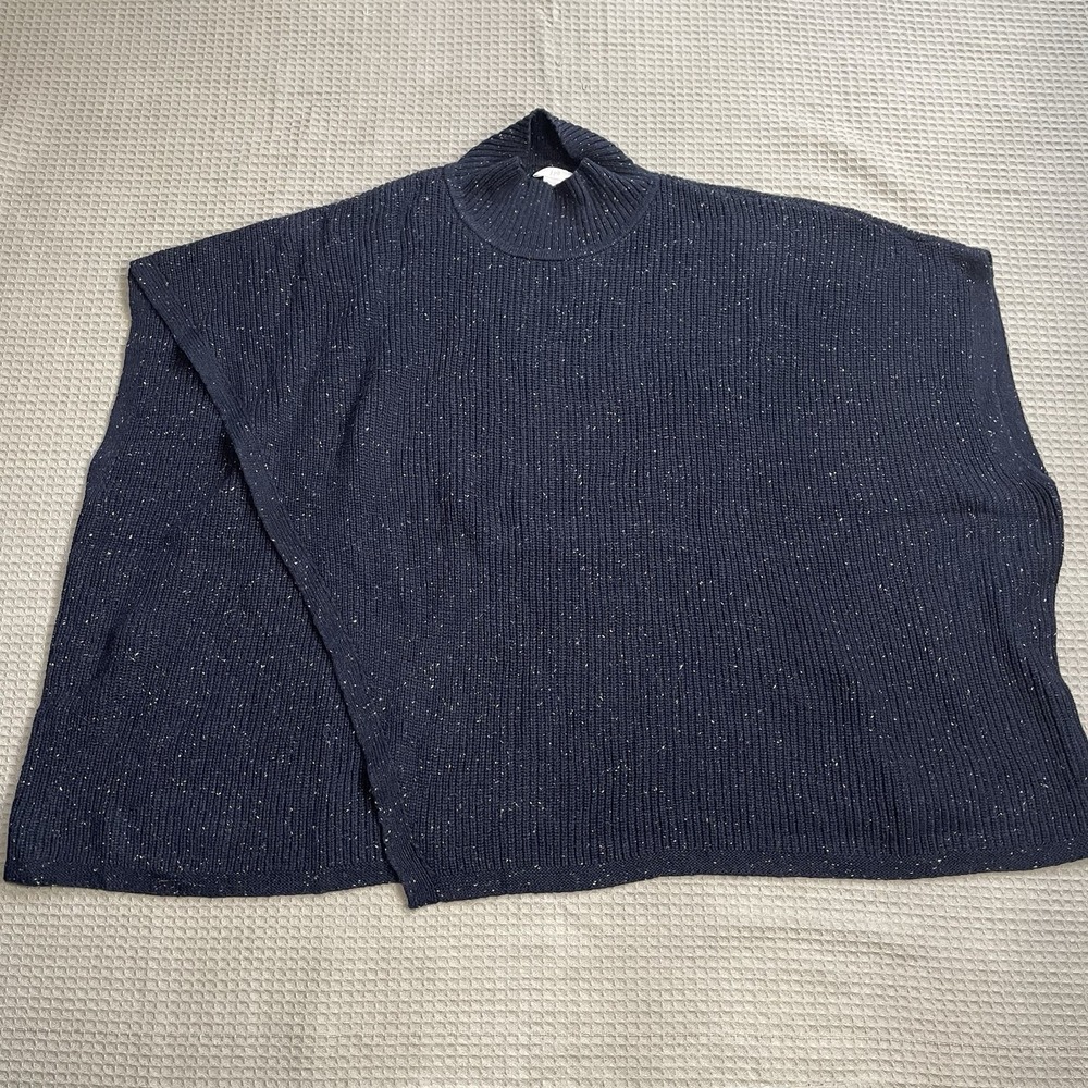 J.Jill Poncho Style Sweater S-L Small - Large Navy Confetti Rib Knit Boxy Wrap